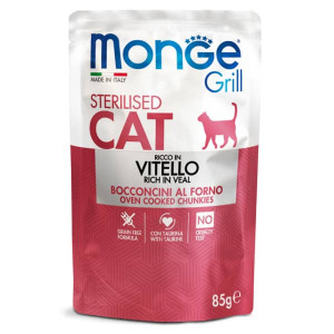 MONGE CAT GRILL VEAL STERILISED konservi kaķiem Teļa gaļa želejā 85g
